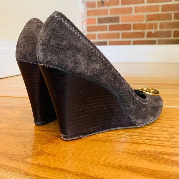 Tory Burch Chelsea Brown Suede Leather Wedge Pumps Size 7.5 M - Picture 9 of 15